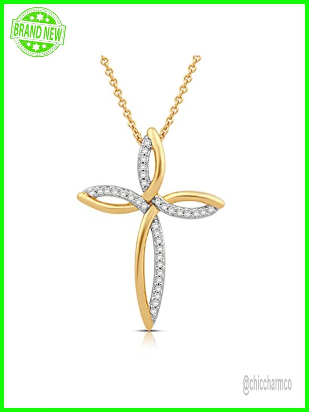 925 Sterling Silver Diamond Cross Pendant Necklace 18in Rolo Chain